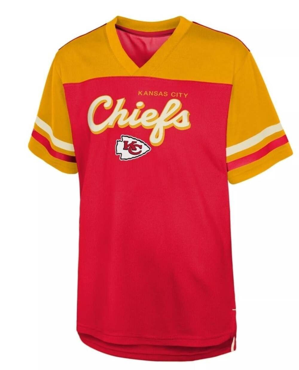 Kansas City Chiefs NFL Juniors NFL Mesh V Neck Top Kids S/M Womens S NWT L100